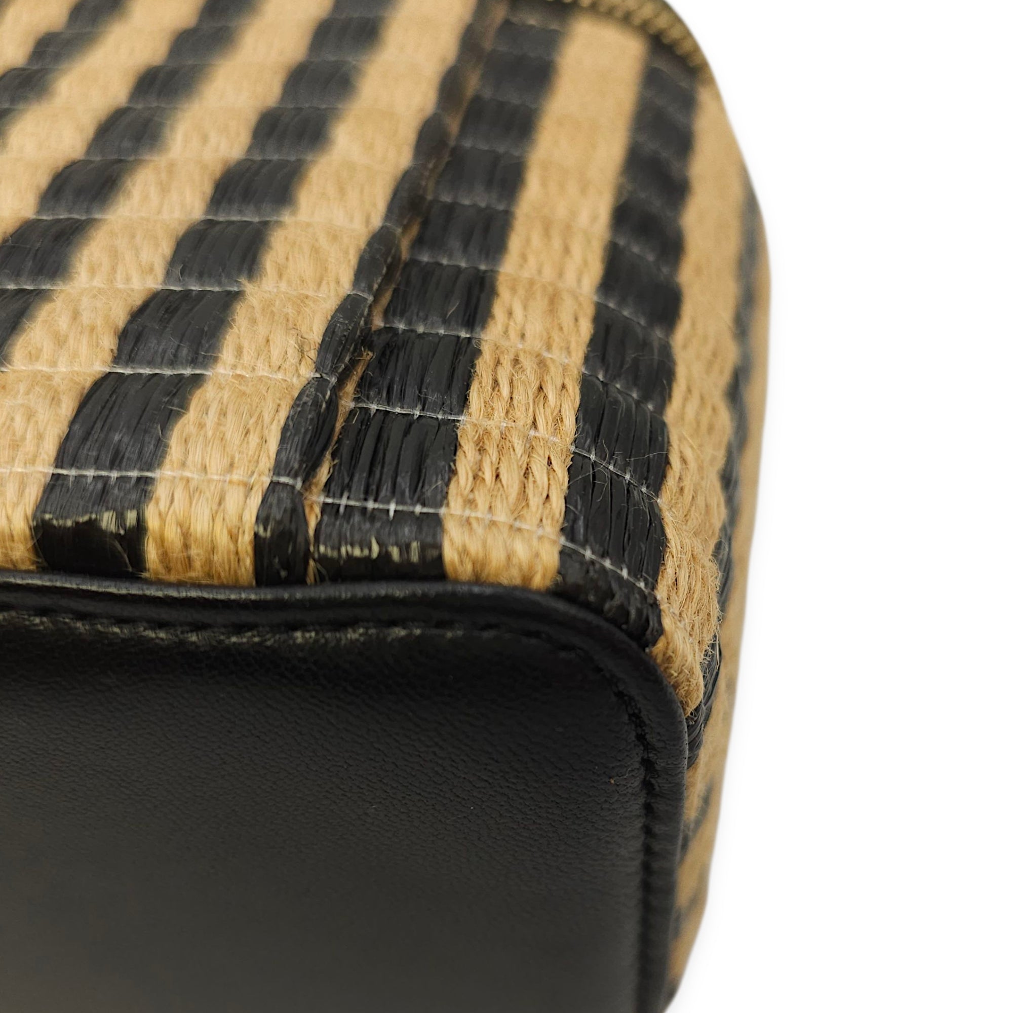 CC Black/Brown Vanity Case in Raffia Jute Thread, Silver hardware