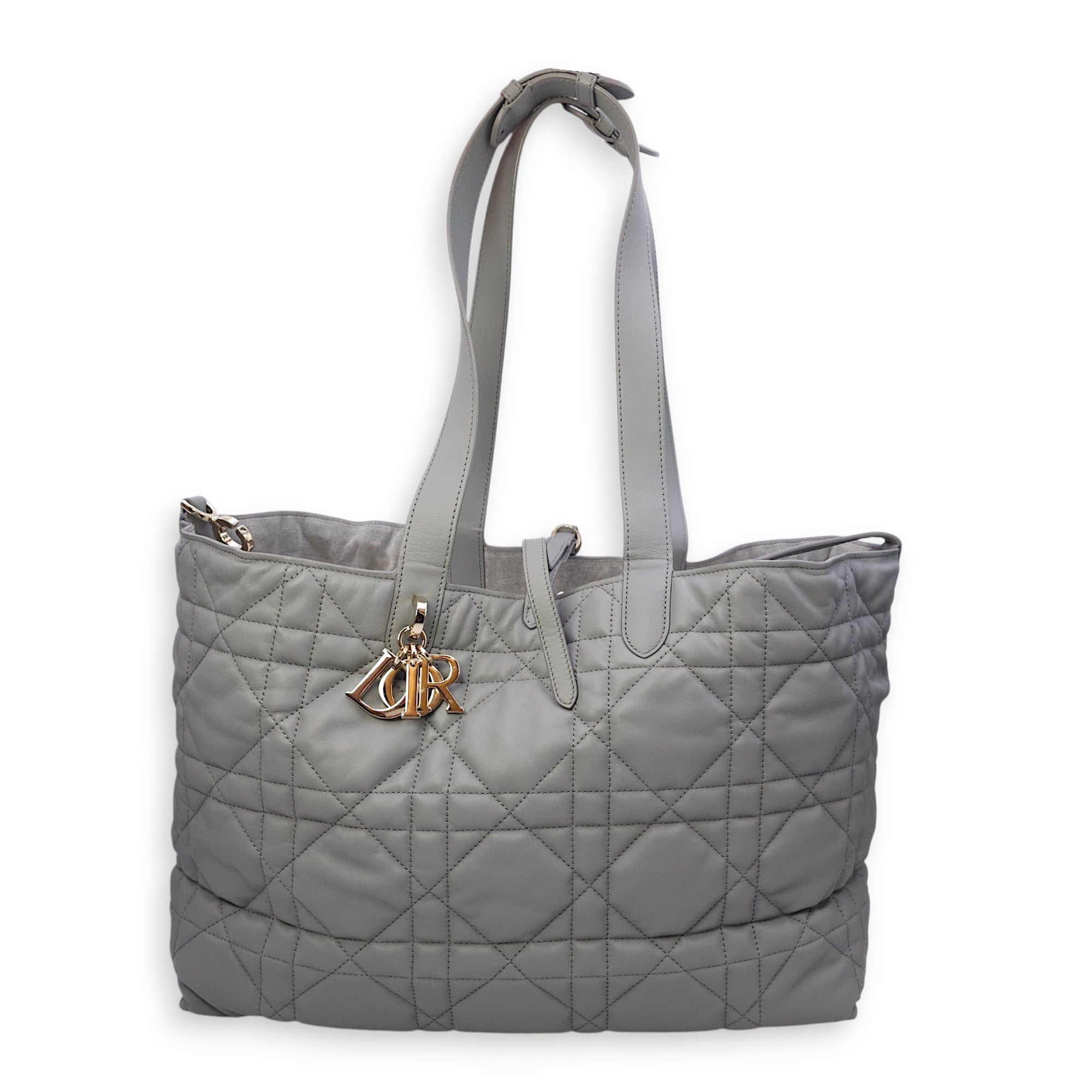 Toujours Large Baby Grey Tote Bag in Calfskin, Gold hardware