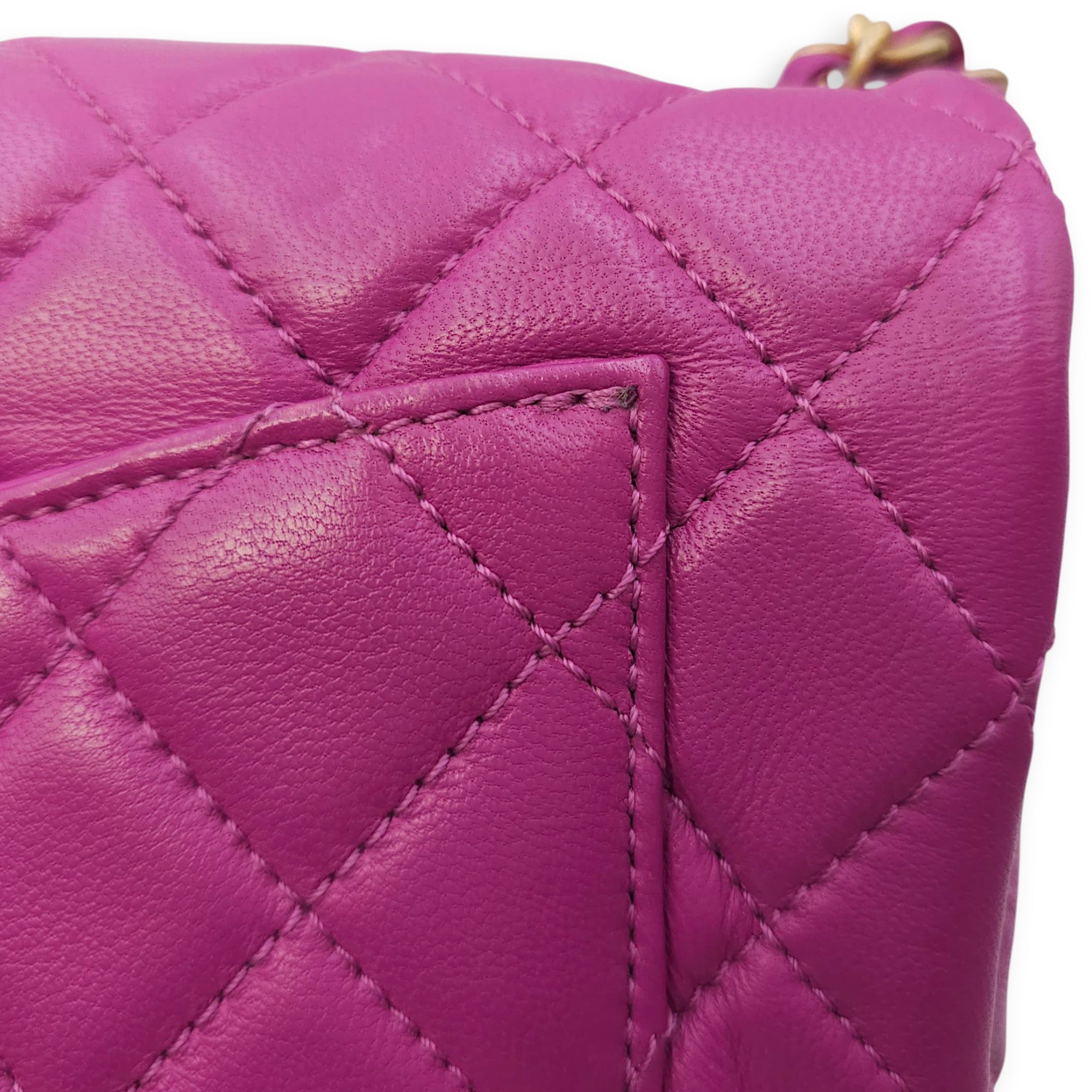 Rectangular Mini Pink Flap Bag with Adjustable Pearl Crush in Lambskin, Gold hardware