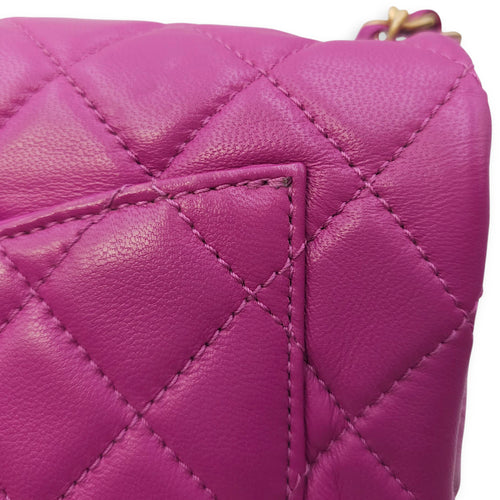 Rectangular Mini Pink Flap Bag with Adjustable Pearl Crush in Lambskin, Gold hardware