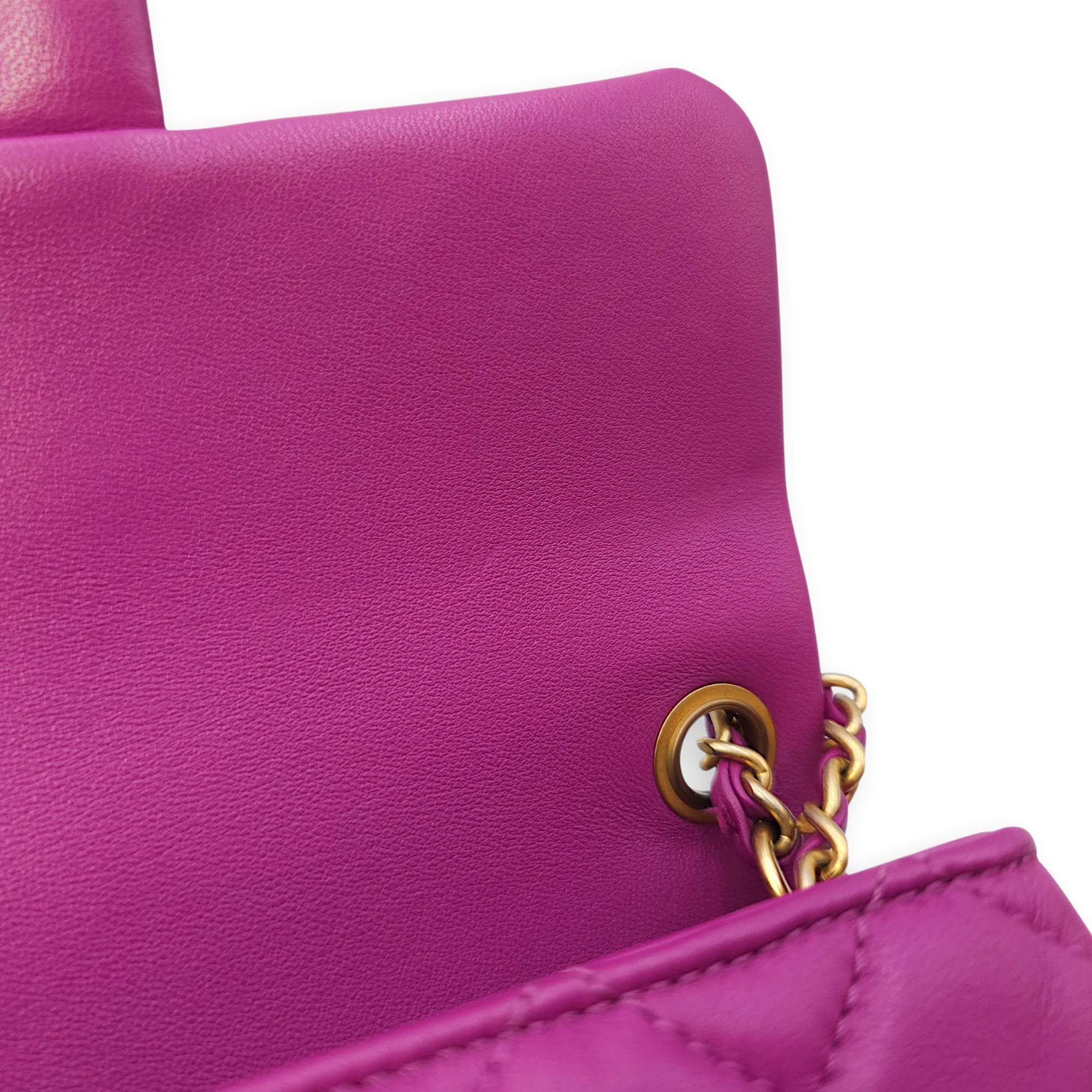 Rectangular Mini Pink Flap Bag with Adjustable Pearl Crush in Lambskin, Gold hardware