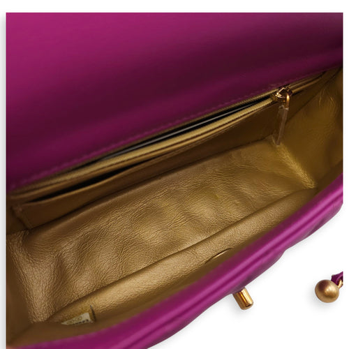 Rectangular Mini Pink Flap Bag with Adjustable Pearl Crush in Lambskin, Gold hardware