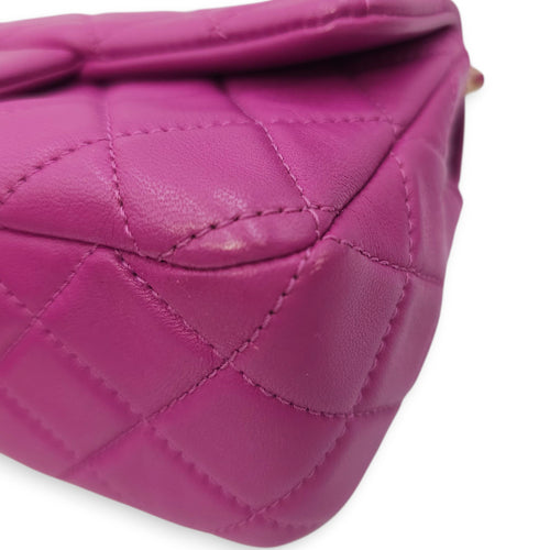 Rectangular Mini Pink Flap Bag with Adjustable Pearl Crush in Lambskin, Gold hardware