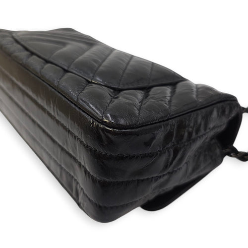 Chevron Rectangular Classic Mini Black Flap Bag in Patent Leather, So Black hardware