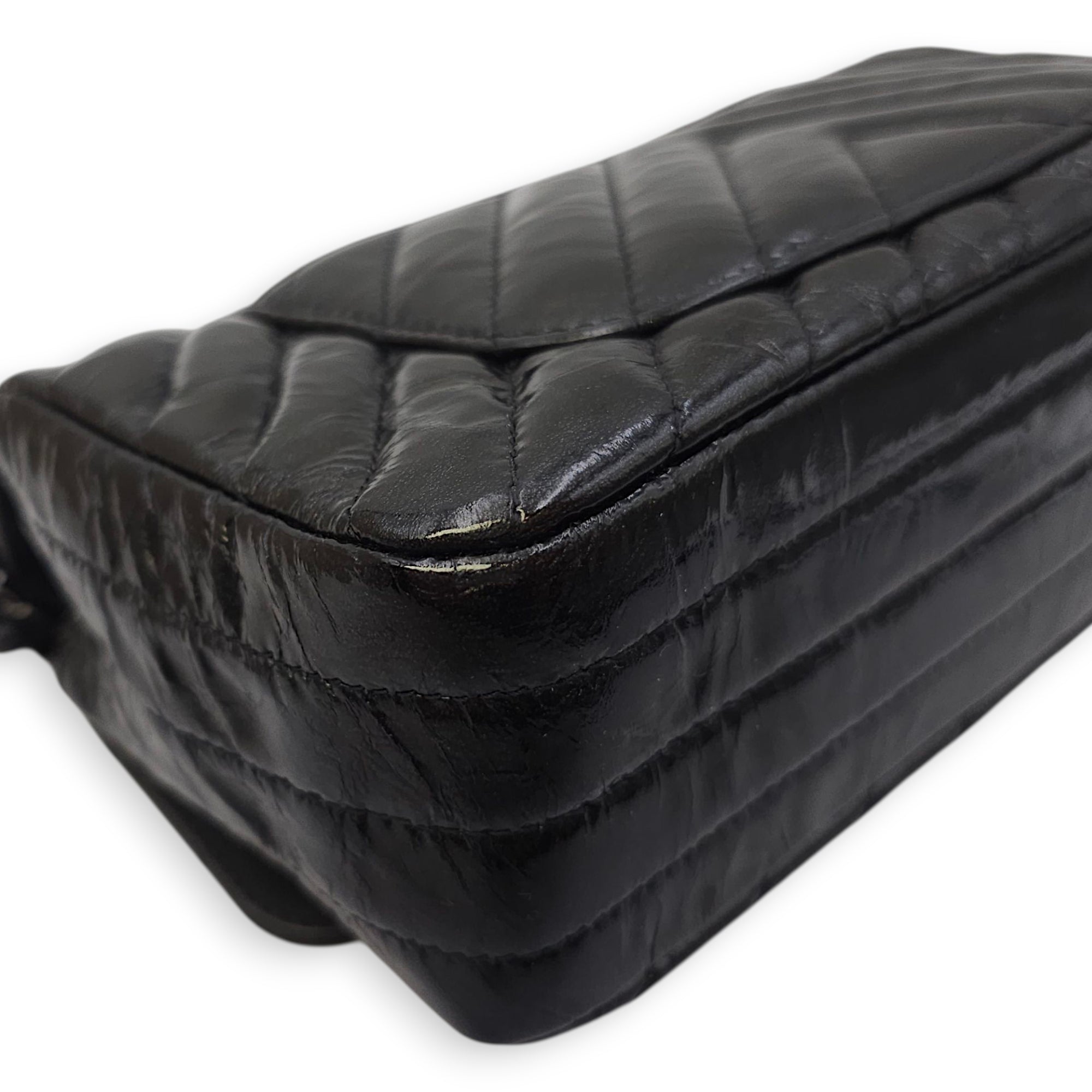 Chevron Rectangular Classic Mini Black Flap Bag in Patent Leather, So Black hardware