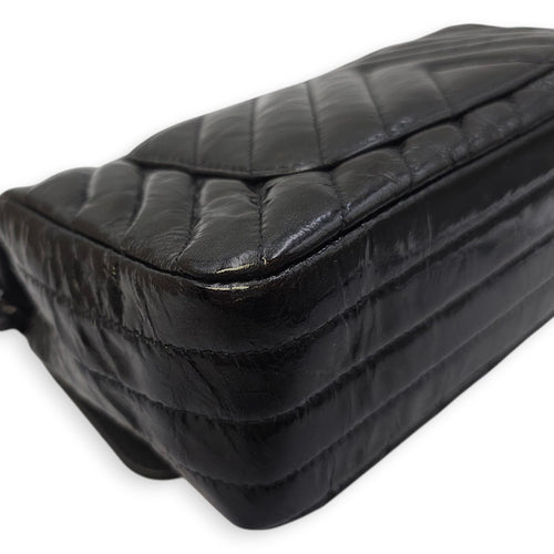 Chevron Rectangular Classic Mini Black Flap Bag in Patent Leather, So Black hardware