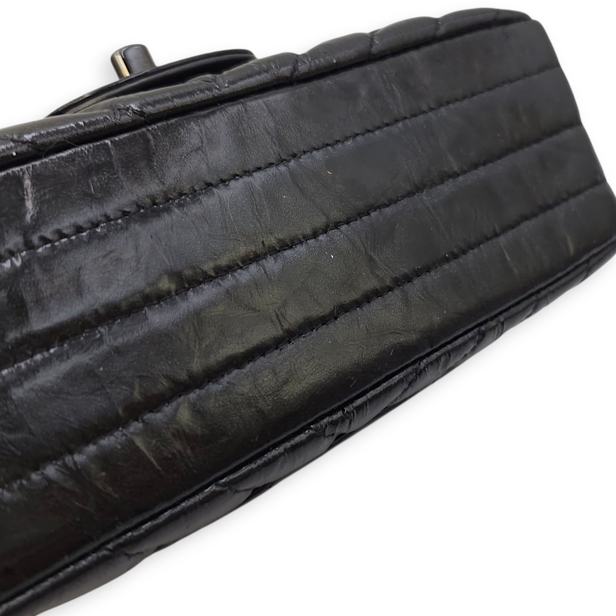 Chevron Rectangular Classic Mini Black Flap Bag in Patent Leather, So Black hardware