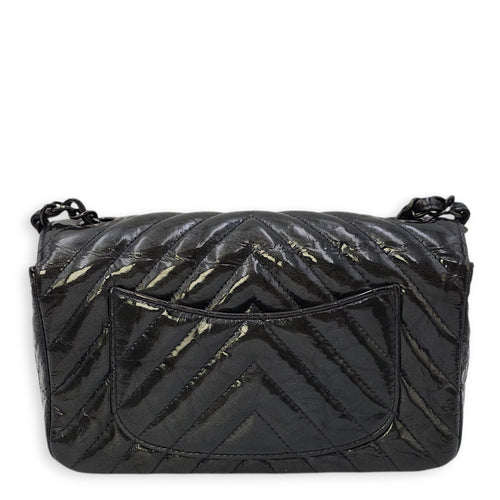 Chevron Rectangular Classic Mini Black Flap Bag in Patent Leather, So Black hardware
