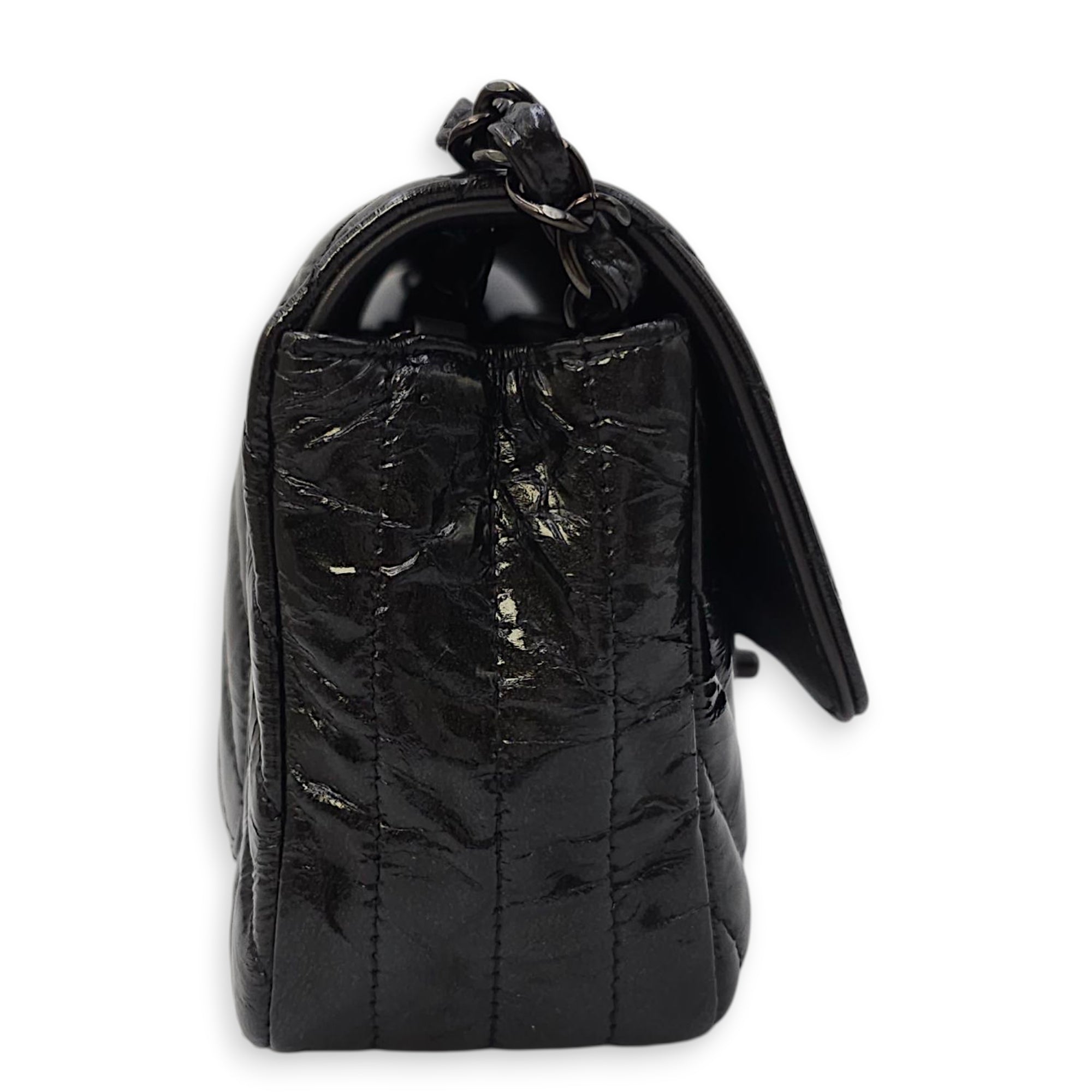 Chevron Rectangular Classic Mini Black Flap Bag in Patent Leather, So Black hardware