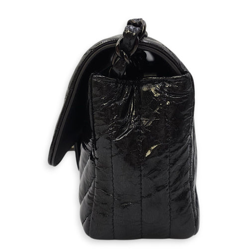Chevron Rectangular Classic Mini Black Flap Bag in Patent Leather, So Black hardware