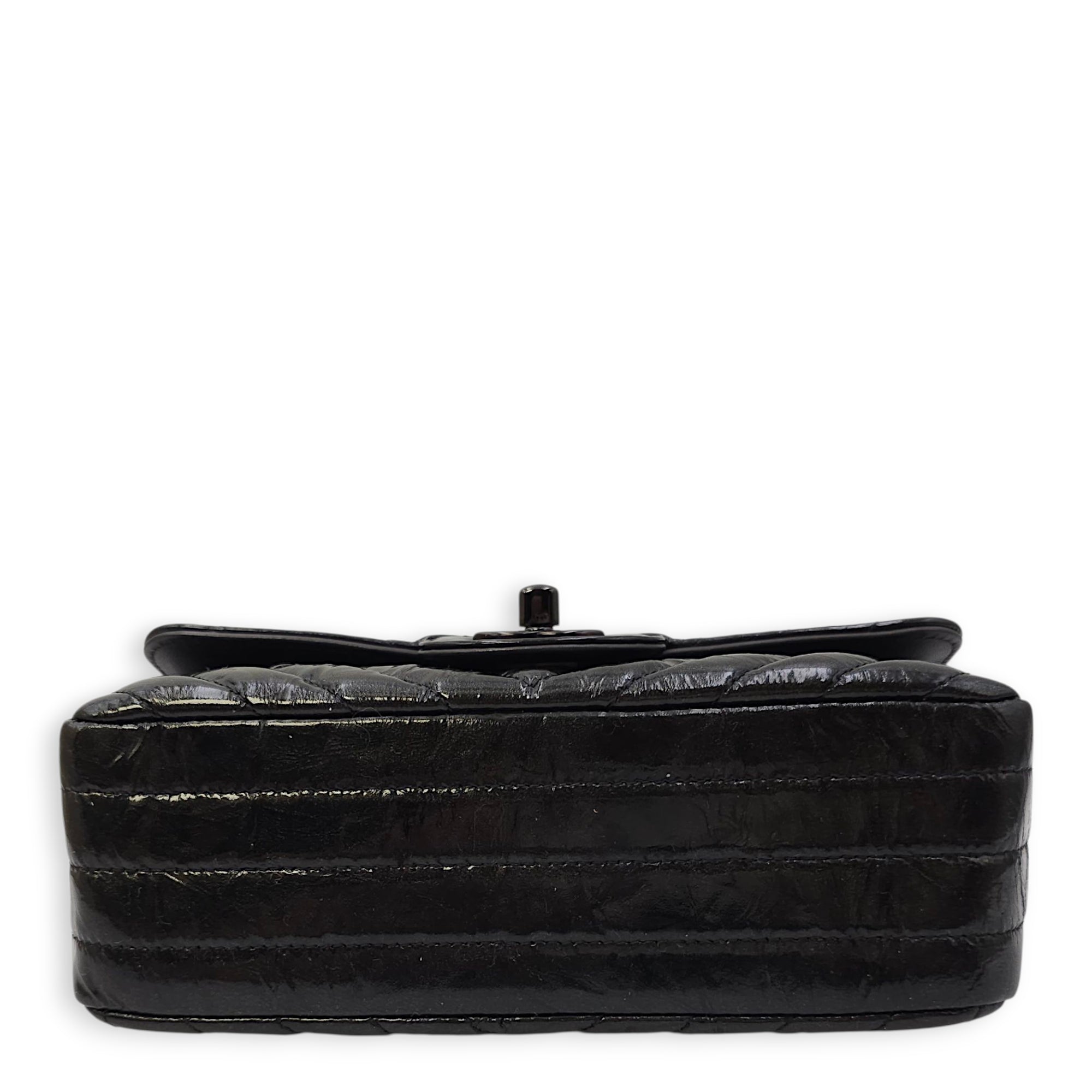 Chevron Rectangular Classic Mini Black Flap Bag in Patent Leather, So Black hardware
