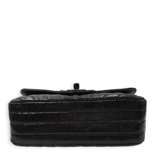 Chevron Rectangular Classic Mini Black Flap Bag in Patent Leather, So Black hardware
