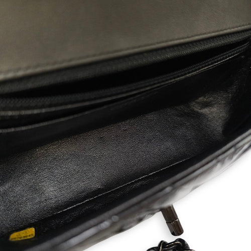 Chevron Rectangular Classic Mini Black Flap Bag in Patent Leather, So Black hardware