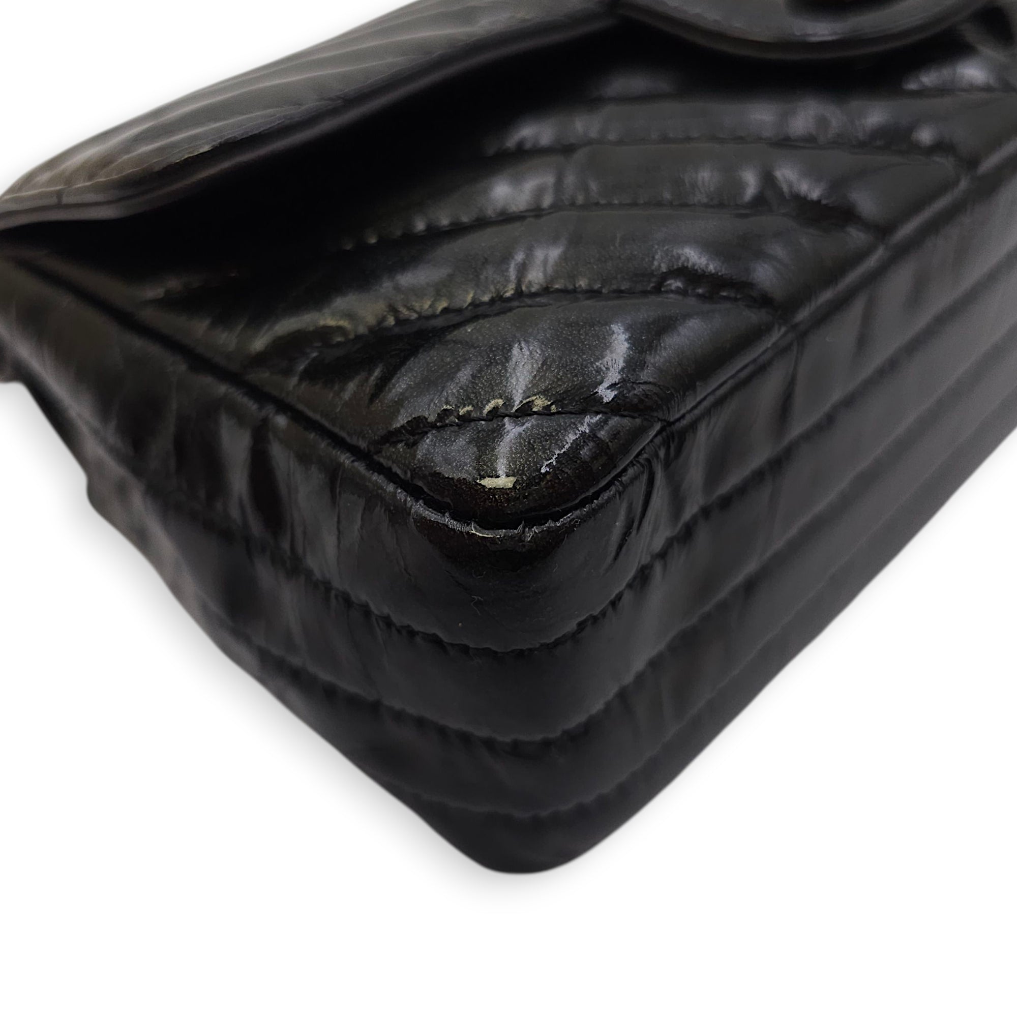 Chevron Rectangular Classic Mini Black Flap Bag in Patent Leather, So Black hardware