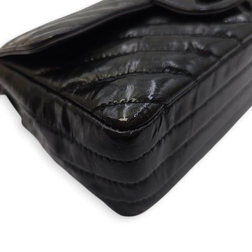 Chevron Rectangular Classic Mini Black Flap Bag in Patent Leather, So Black hardware