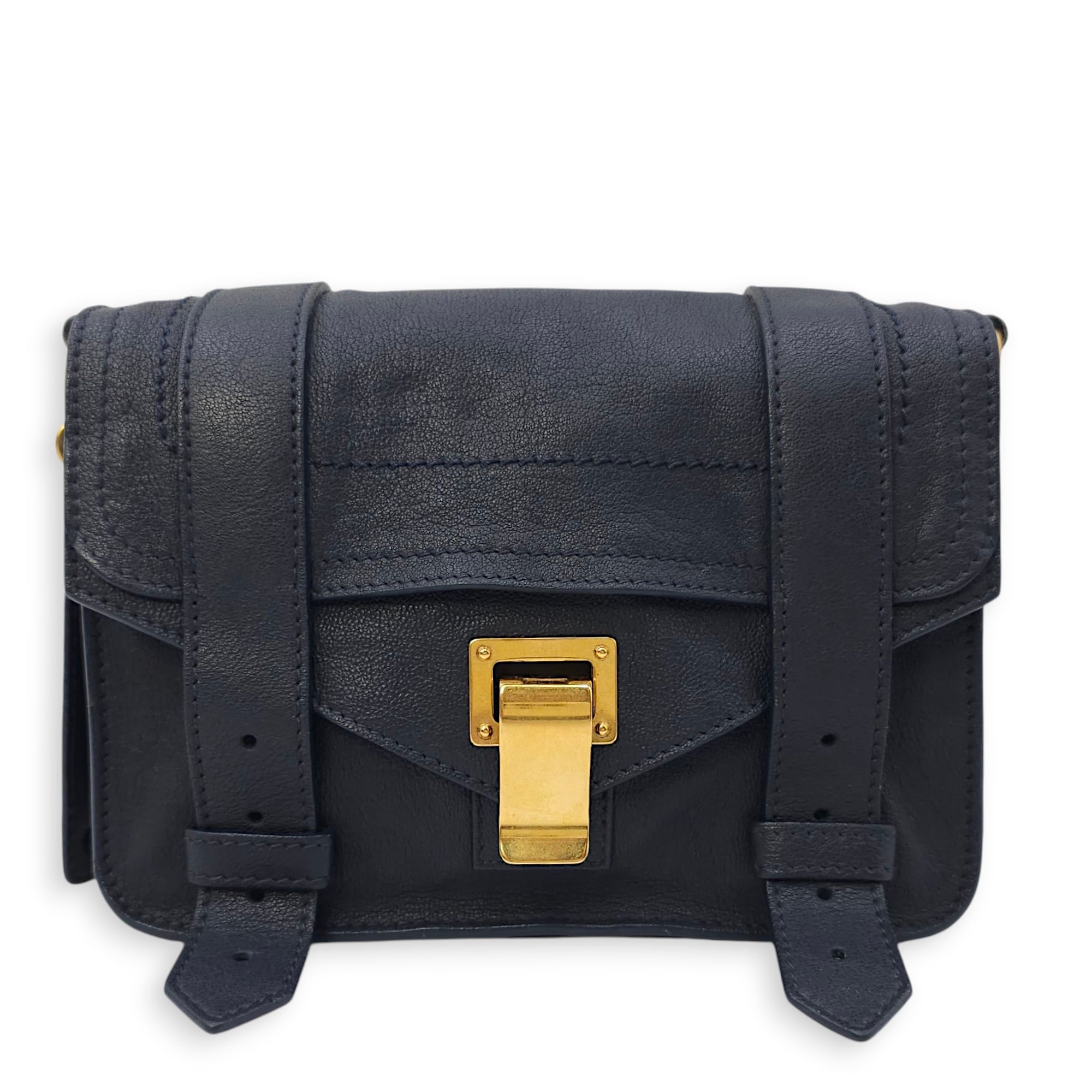 Schouler Mini Navy Blue Shoulder Bag in Calfskin, Gold hardware