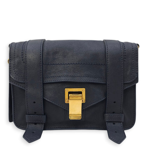 Schouler Mini Navy Blue Shoulder Bag in Calfskin, Gold hardware