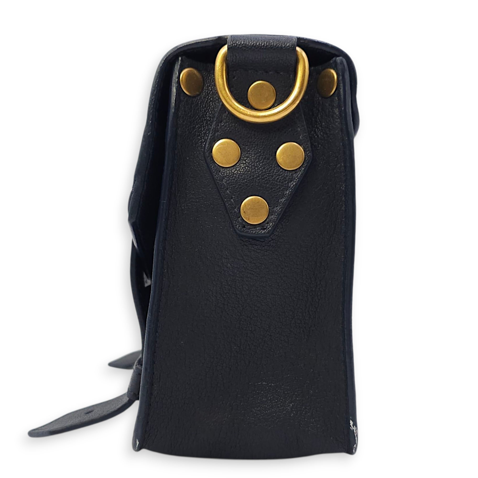 Schouler Mini Navy Blue Shoulder Bag in Calfskin, Gold hardware