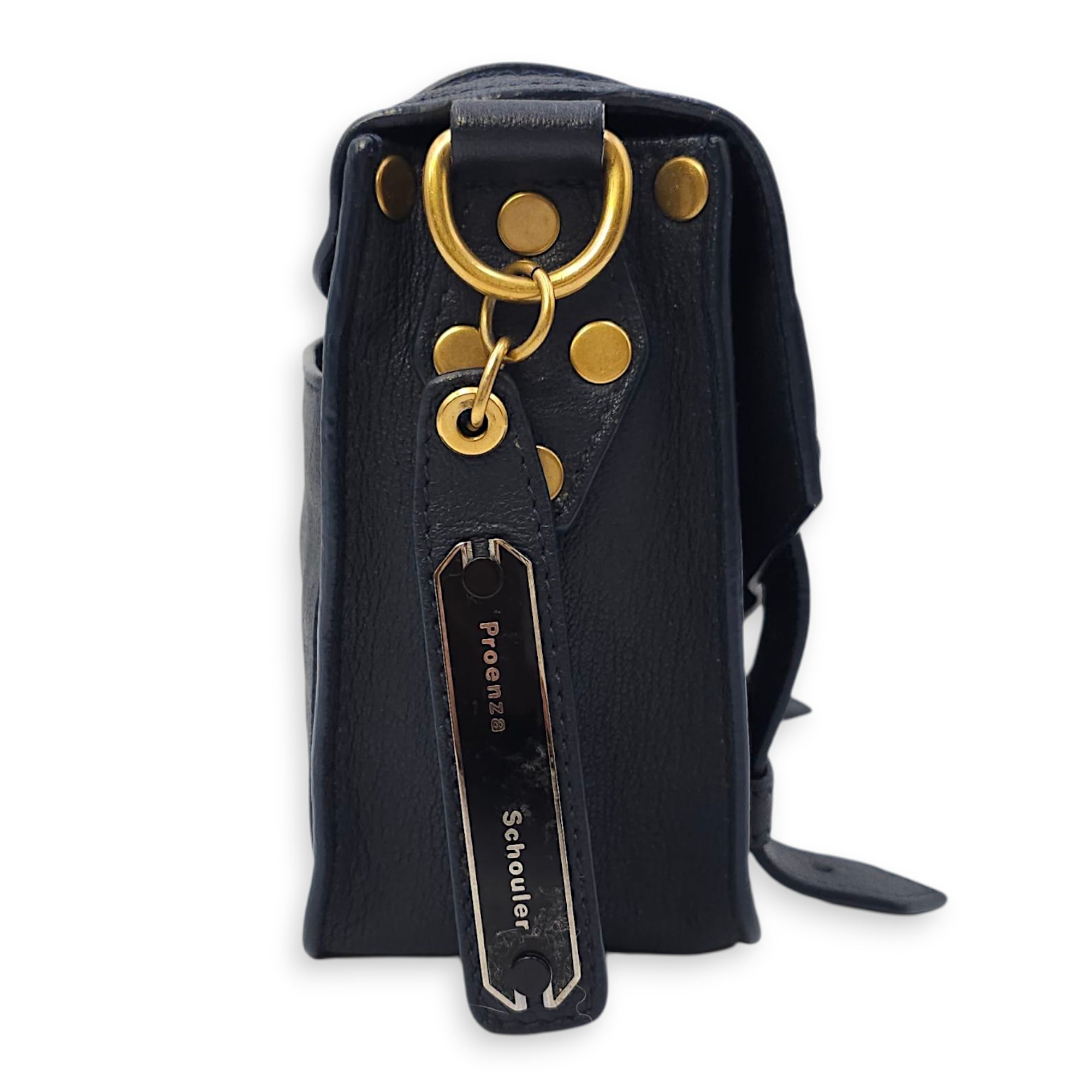 Schouler Mini Navy Blue Shoulder Bag in Calfskin, Gold hardware