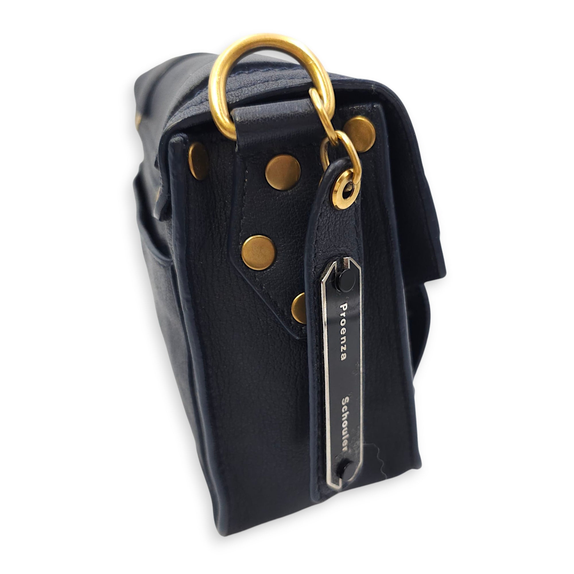 Schouler Mini Navy Blue Shoulder Bag in Calfskin, Gold hardware