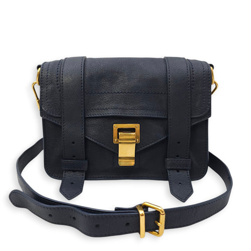 Schouler Mini Navy Blue Shoulder Bag in Calfskin, Gold hardware