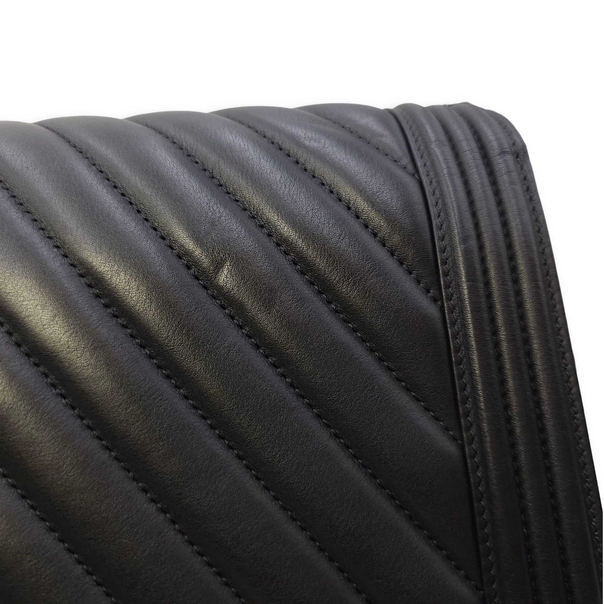 Le Boy Chevron Medium Black Flap Bag in Calfskin, Ruthenium hardware