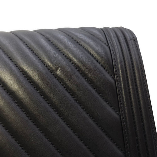 Le Boy Chevron Medium Black Flap Bag in Calfskin, Ruthenium hardware