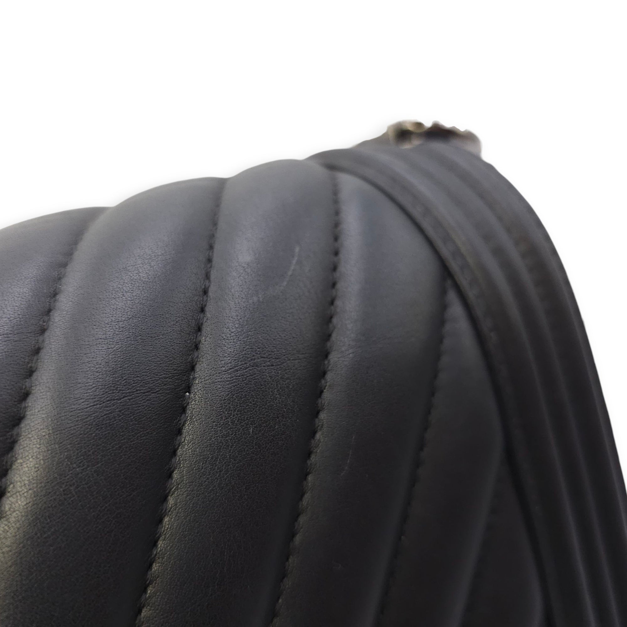 Le Boy Chevron Medium Black Flap Bag in Calfskin, Ruthenium hardware