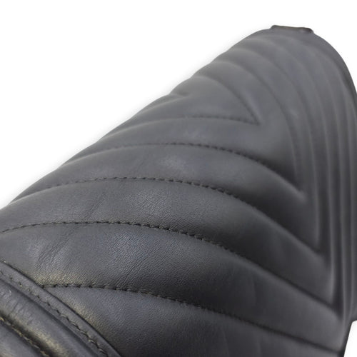 Le Boy Chevron Medium Black Flap Bag in Calfskin, Ruthenium hardware