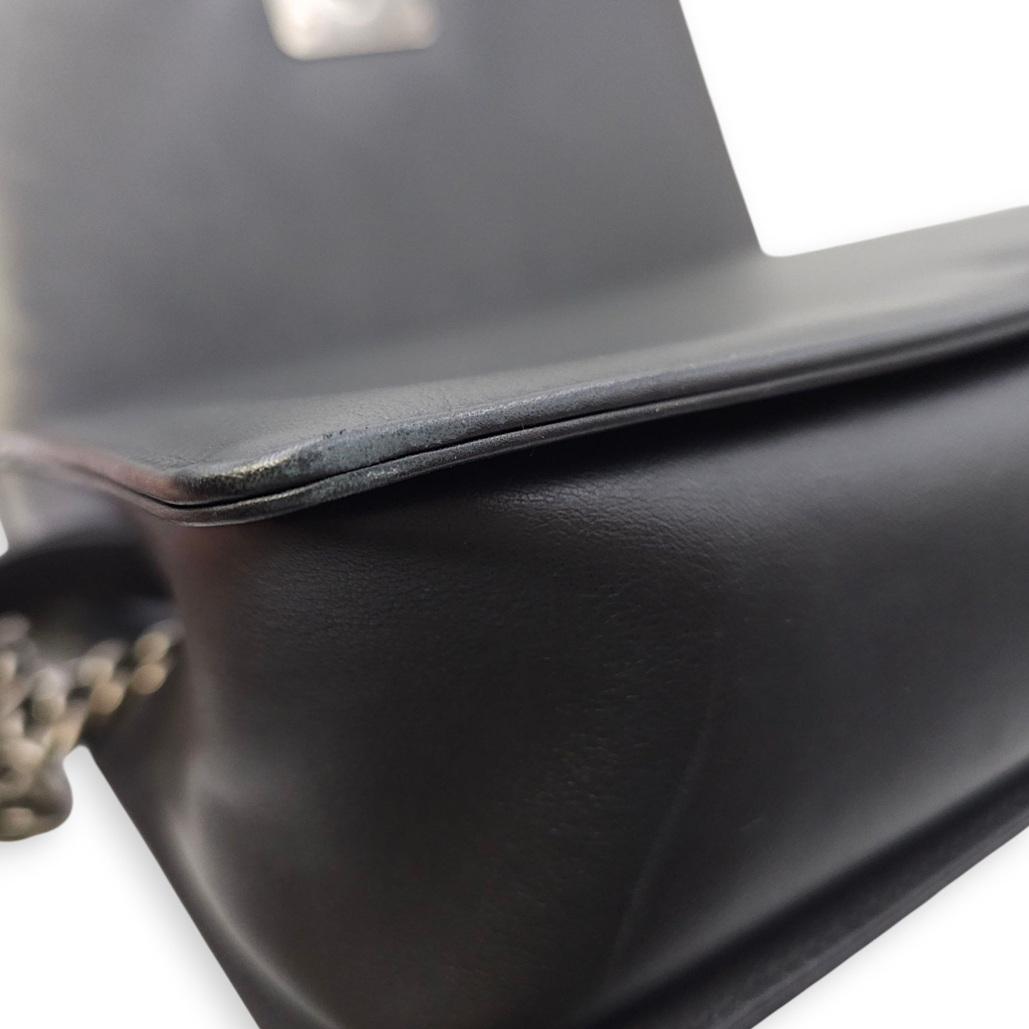 Le Boy Chevron Medium Black Flap Bag in Calfskin, Ruthenium hardware