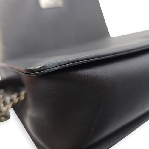 Le Boy Chevron Medium Black Flap Bag in Calfskin, Ruthenium hardware