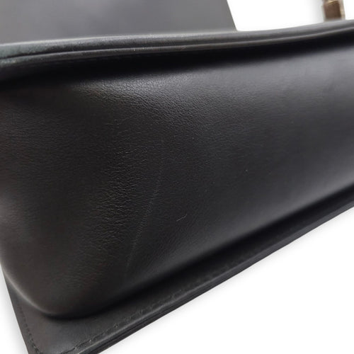 Le Boy Chevron Medium Black Flap Bag in Calfskin, Ruthenium hardware