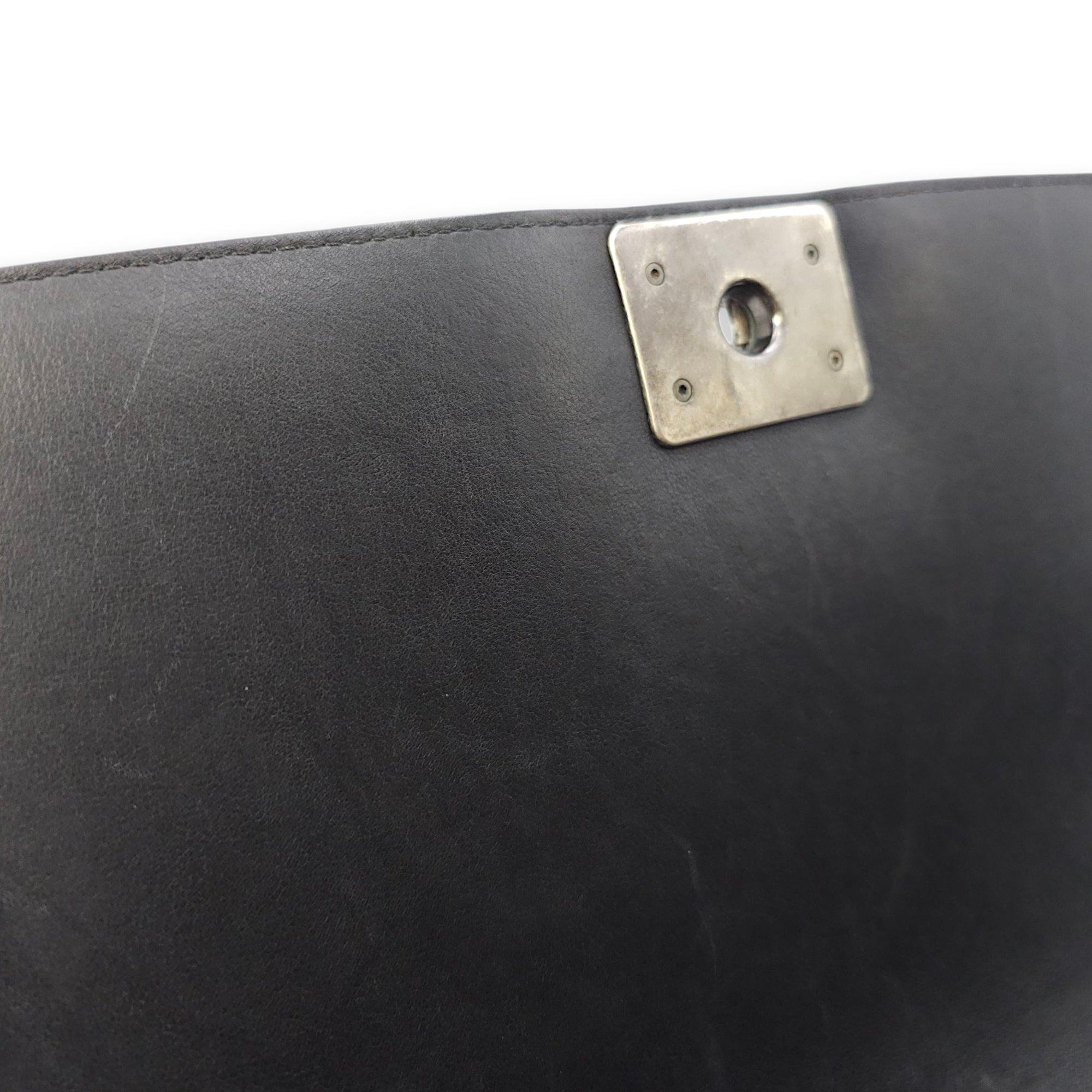 Le Boy Chevron Medium Black Flap Bag in Calfskin, Ruthenium hardware