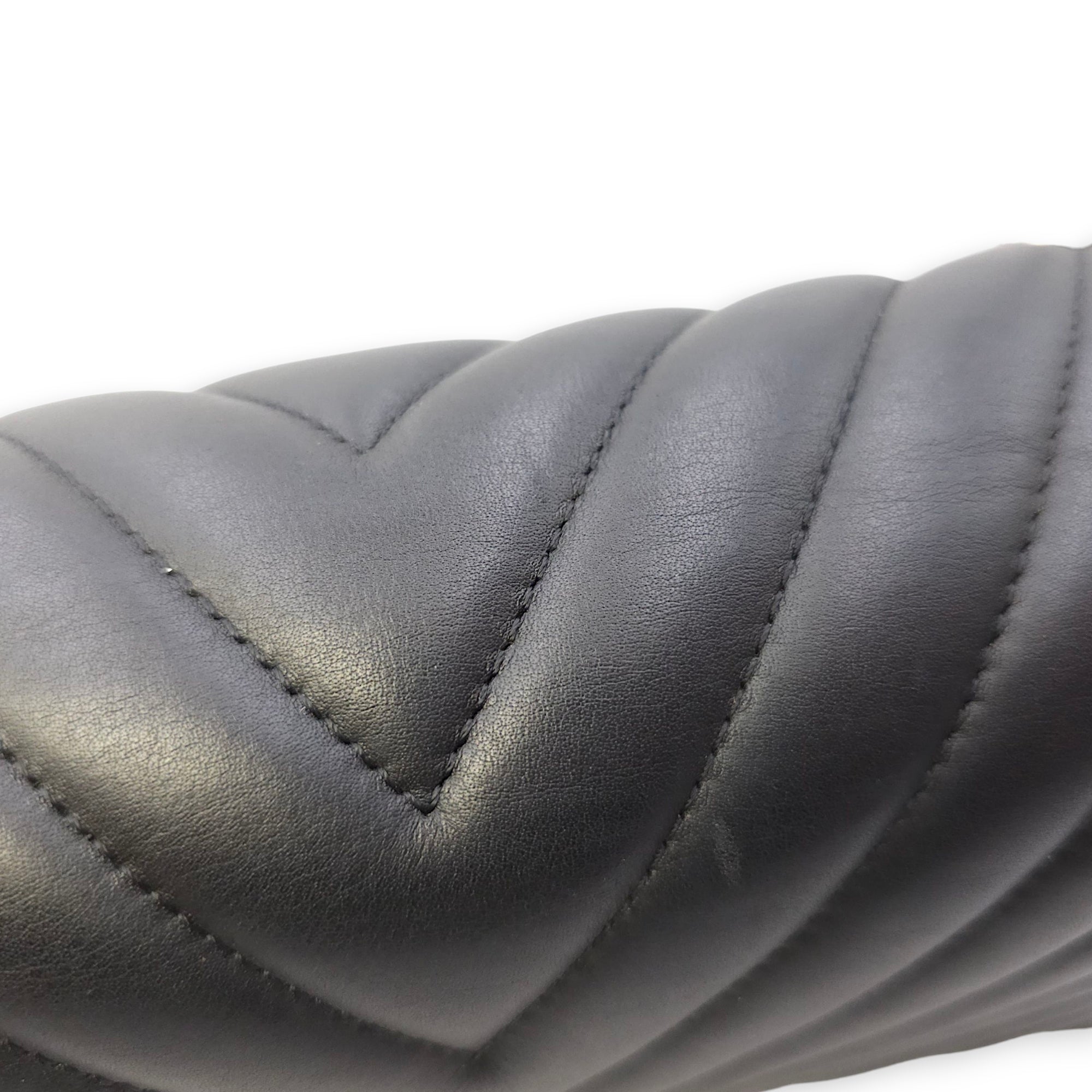 Le Boy Chevron Medium Black Flap Bag in Calfskin, Ruthenium hardware