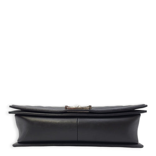 Le Boy Chevron Medium Black Flap Bag in Calfskin, Ruthenium hardware