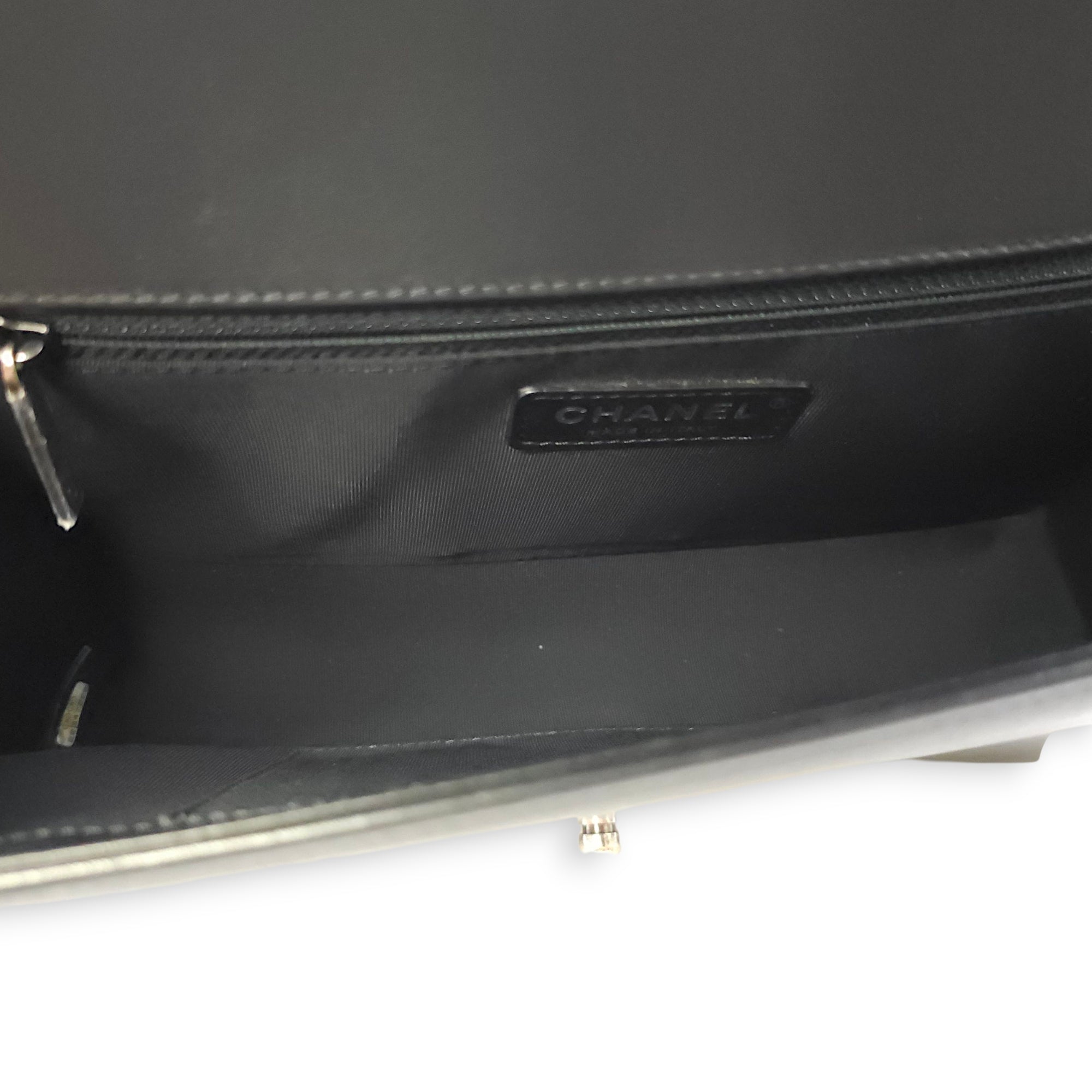 Le Boy Chevron Medium Black Flap Bag in Calfskin, Ruthenium hardware