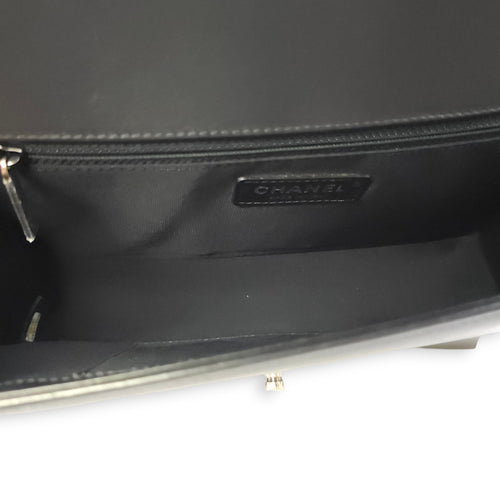 Le Boy Chevron Medium Black Flap Bag in Calfskin, Ruthenium hardware