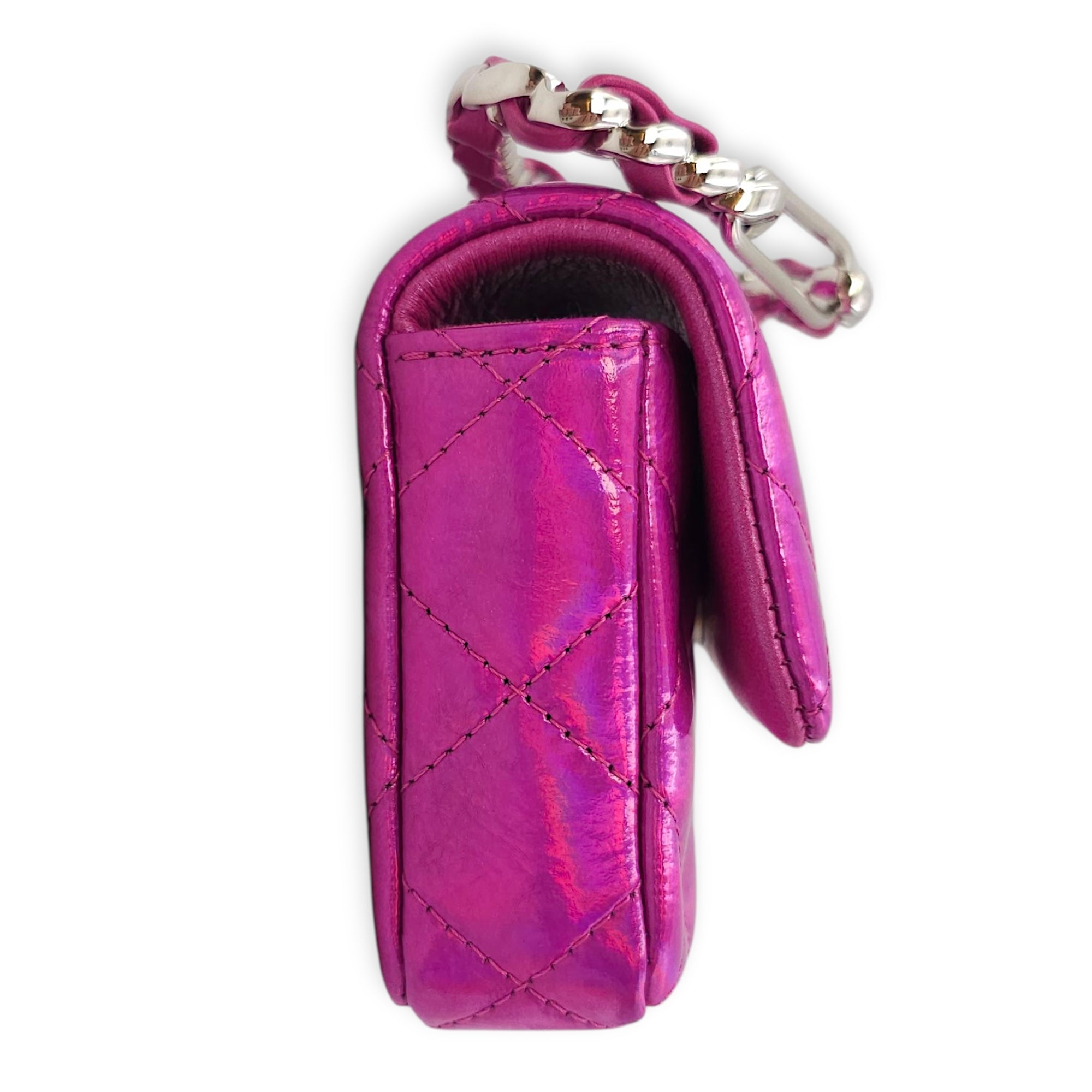 24C Fuschia Card Holder/Pouch in Metallic, Silver hardware