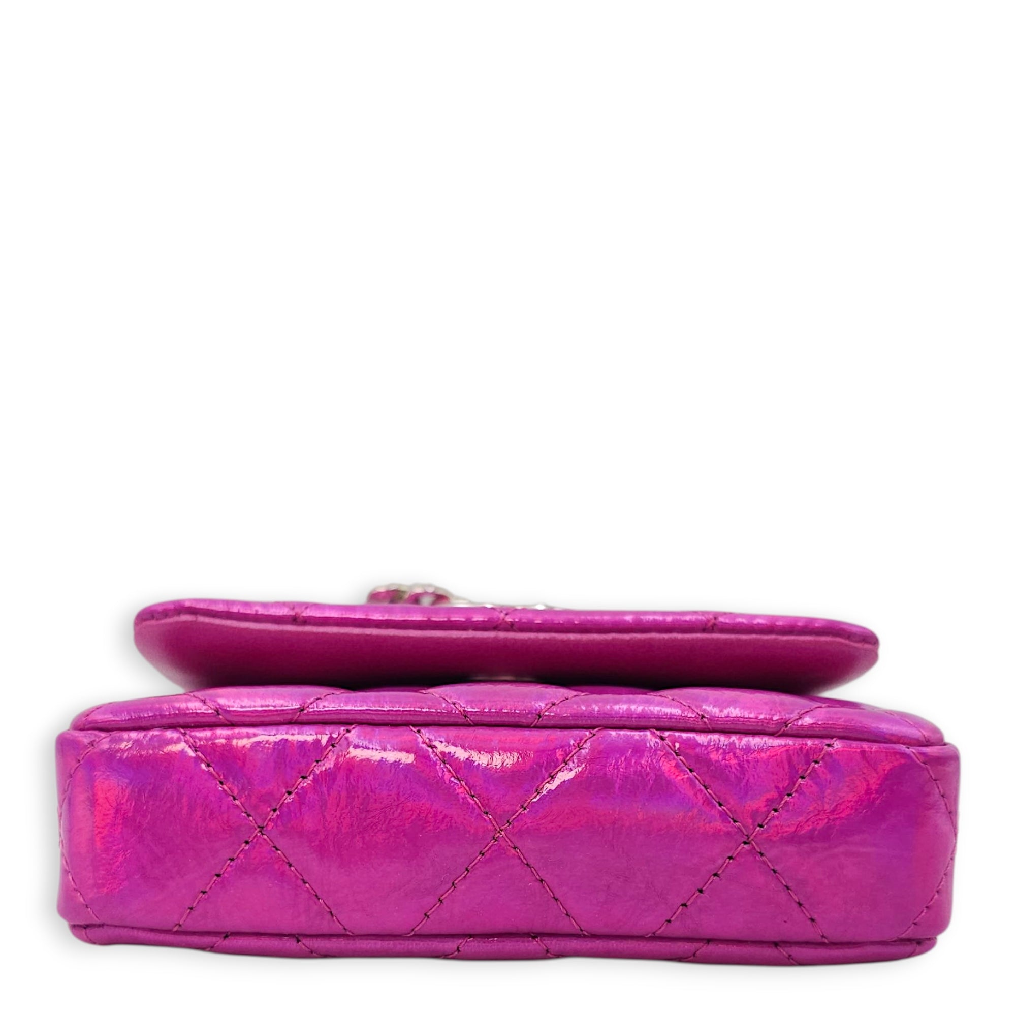 24C Fuschia Card Holder/Pouch in Metallic, Silver hardware