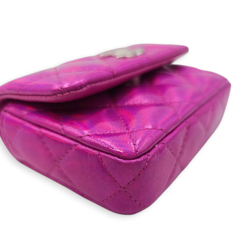 24C Fuschia Card Holder/Pouch in Metallic, Silver hardware