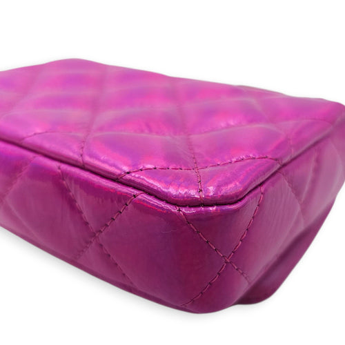 24C Fuschia Card Holder/Pouch in Metallic, Silver hardware
