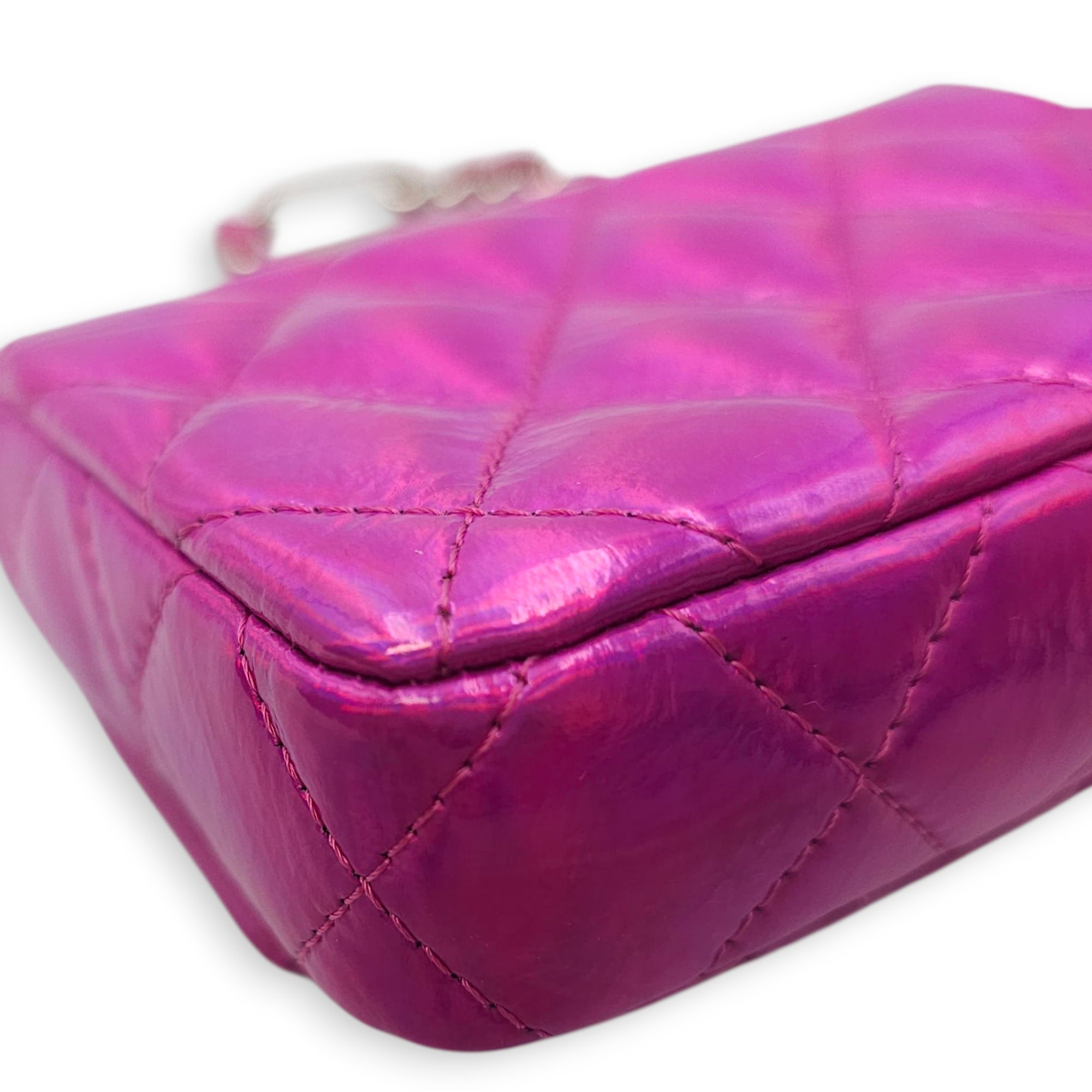 24C Fuschia Card Holder/Pouch in Metallic, Silver hardware