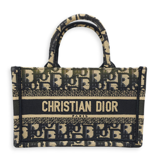 Book Tote Mini Blue Oblique Crossbody Bag in Canvas, Gold hardware