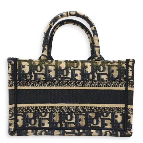 Book Tote Mini Blue Oblique Crossbody Bag in Canvas, Gold hardware