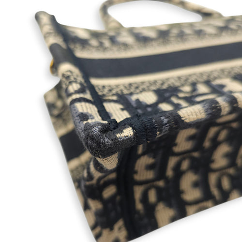 Book Tote Mini Blue Oblique Crossbody Bag in Canvas, Gold hardware