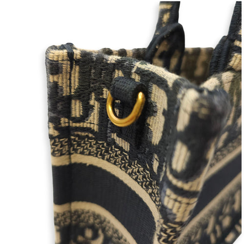 Book Tote Mini Blue Oblique Crossbody Bag in Canvas, Gold hardware