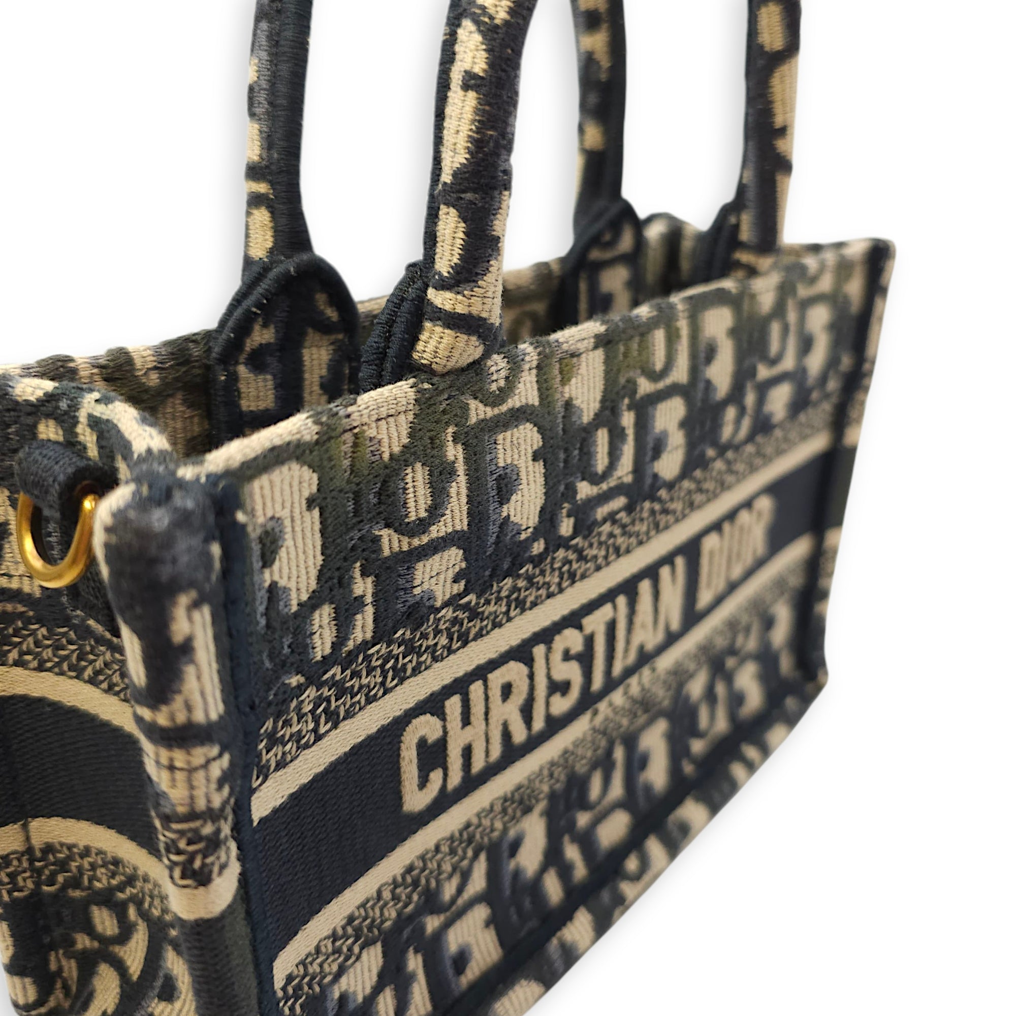 Book Tote Mini Blue Oblique Crossbody Bag in Canvas, Gold hardware