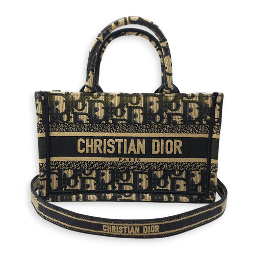 Book Tote Mini Blue Oblique Crossbody Bag in Canvas, Gold hardware