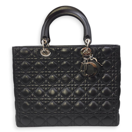 Lady Dior Large Black Shoulder Bag in Lambskin, Silver hardware