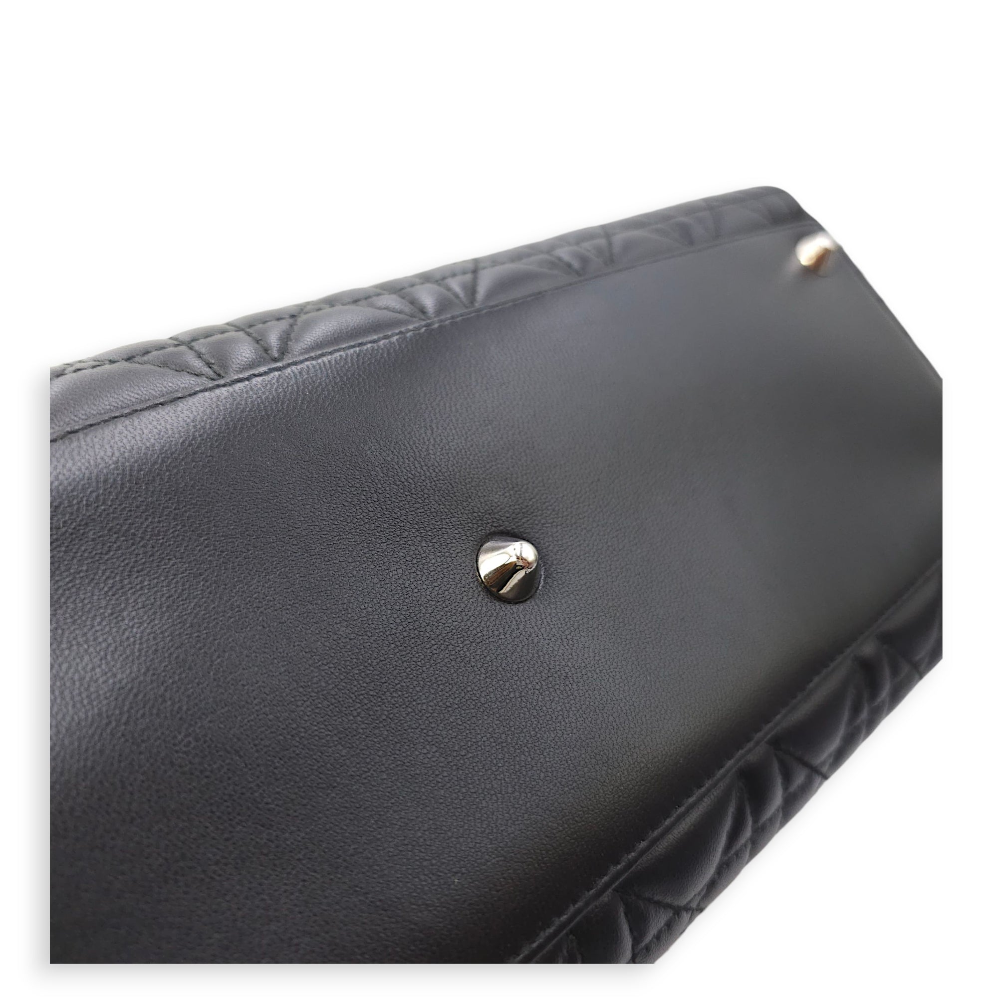 Lady Dior Large Black Shoulder Bag in Lambskin, Silver hardware